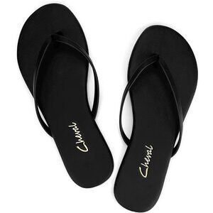 🆕 Black Leather Thong Sandals Women’s Flip Flops Comfy Summer Rubber Dressy